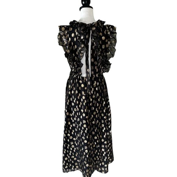 Madewell Black and Gold Clip Dot Midi Dress, NWOT, Size 4. - Picture 6 of 9